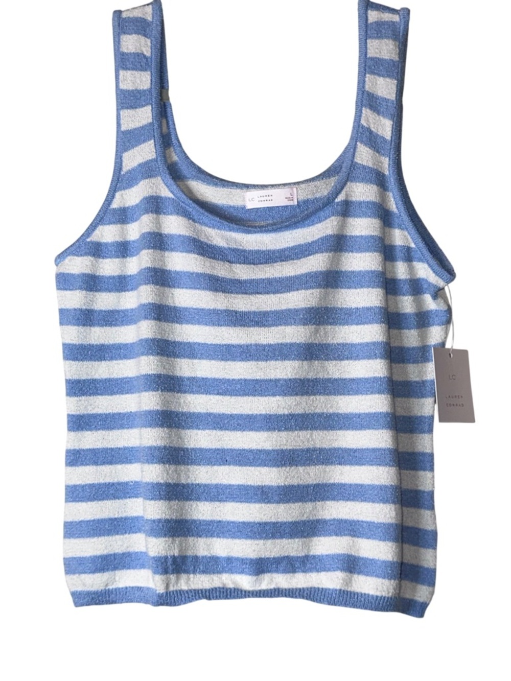 LC Lauren Conrad Blue & White Striped Tank Top, size L